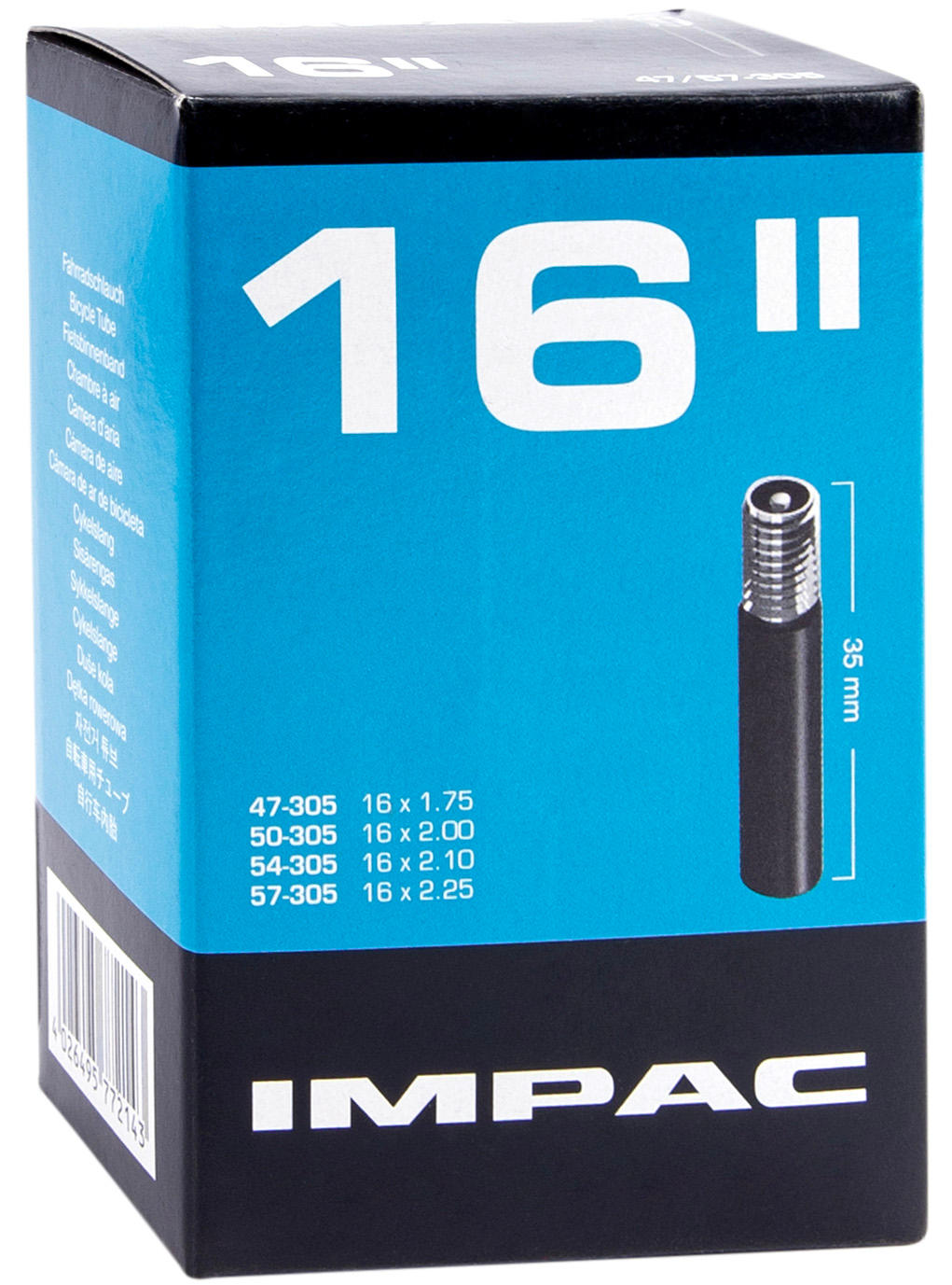 Impac Binnenband (by Schwalbe) AV16 16x1.75 2.35 ETRTO 47 57-305, Ventiel:Schrader auto 35mm