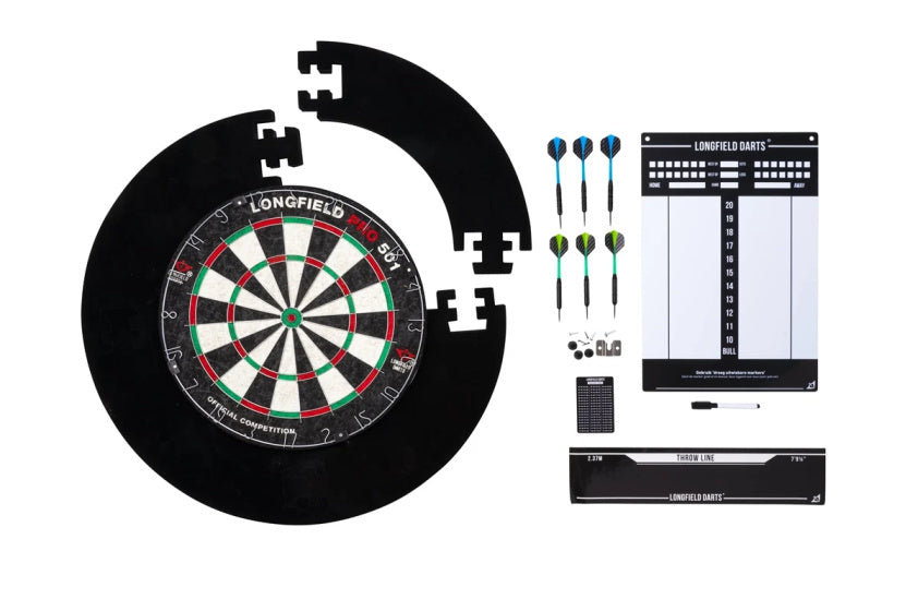 Longfield darts Tournament dartbord met toebehoren zwart 8-delig