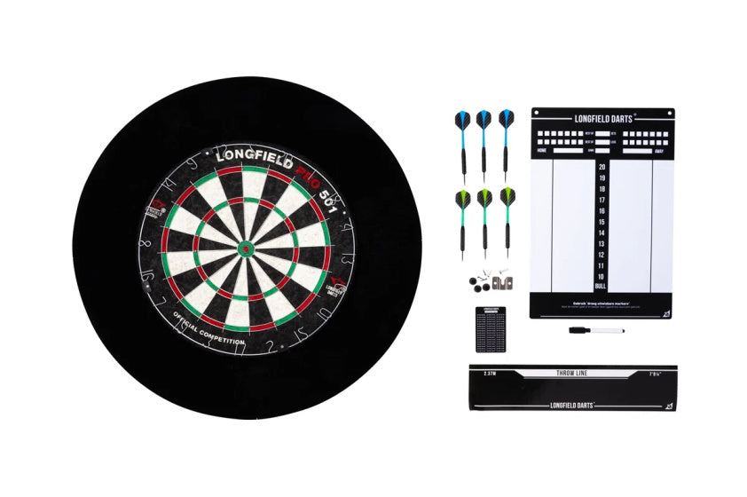 Longfield darts Tournament dartbord met toebehoren zwart 8-delig