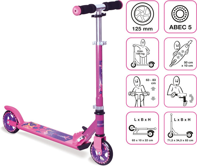 Muuwmi 2-wiel Kinderstep Opvouwbaar Voetrem Roze Paars