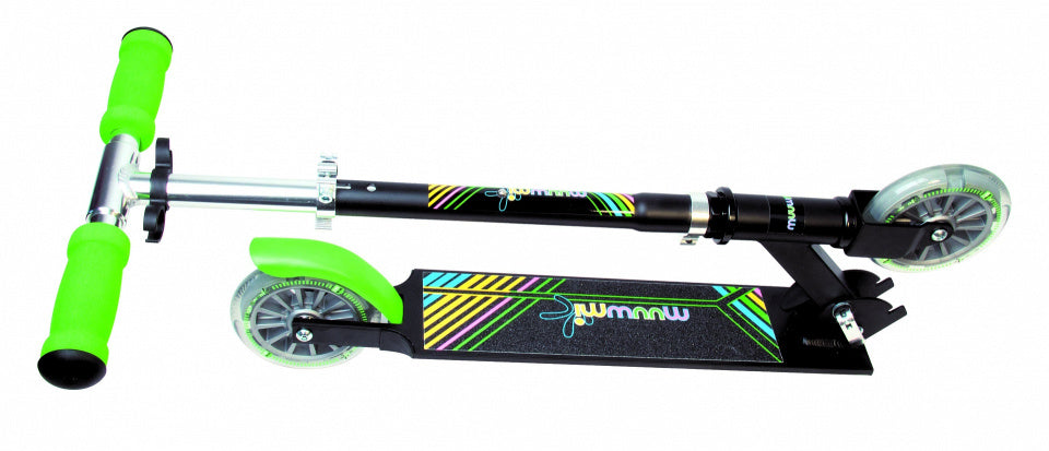 Muuwmi Neon 2-wiel Kinderstep LED Opvouwbaar Voetrem Zwart Groen