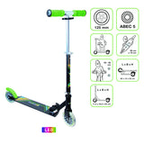 Muuwmi Neon 2-wiel Kinderstep LED Opvouwbaar Voetrem Zwart Groen