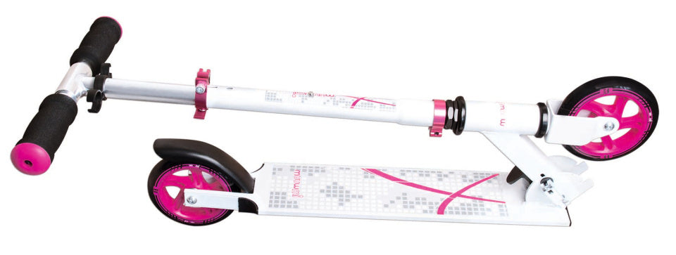 Muuwmi 2-wiel Kinderstep Opvouwbaar Voetrem Wit Roze