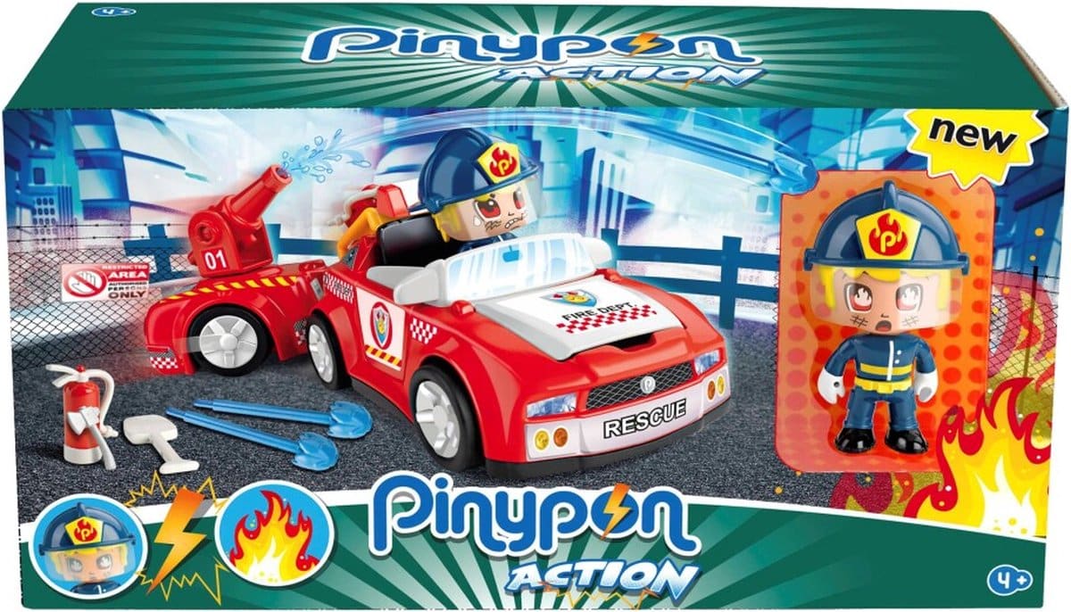 Famosa pinypon brandweer wagen met aanhanger speel figuurtje als brandweerman