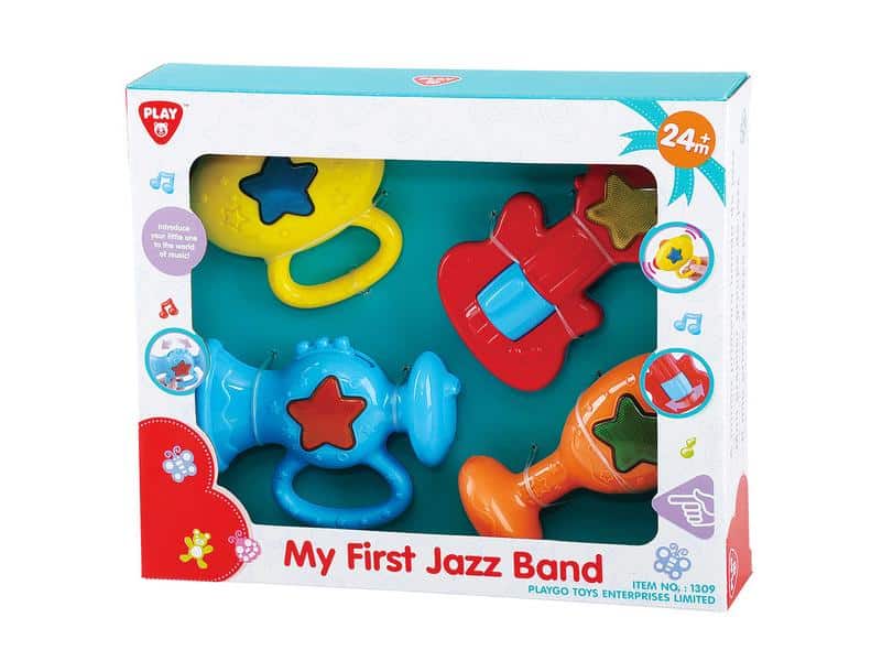 Playgo kleurrijke muziek instrumenten 4 stuks in doos.