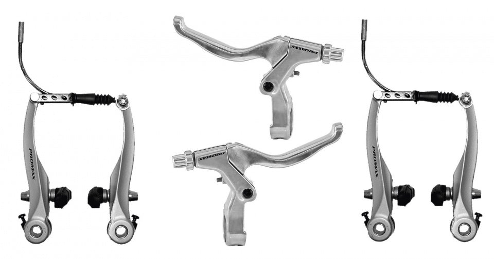 Promax Remset V-brake met remgrepen aluminium zilver
