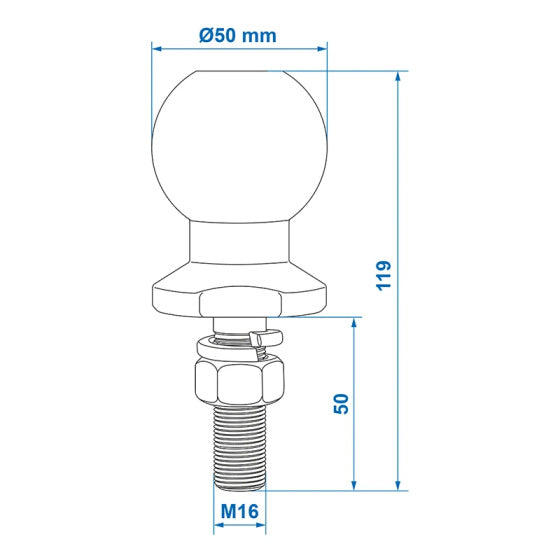 Proplus trekhaakkogel 50 mm recht staal m16 x 55 mm zilver