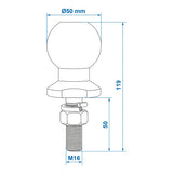 Proplus trekhaakkogel 50 mm recht staal m16 x 55 mm zilver