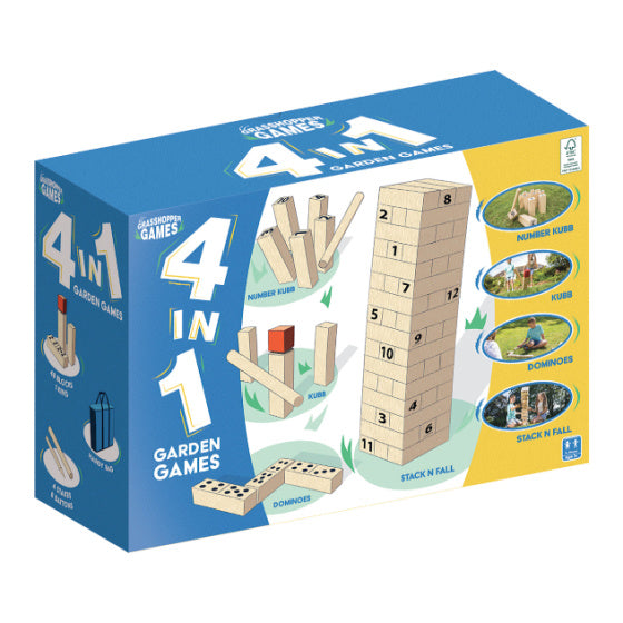 Grasshopper 4-in-1 Houten Garden Games Kubb Domino Jenga