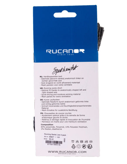 Rucanor Hardloopsokken kort 2-pack wit grijs maat 39-42