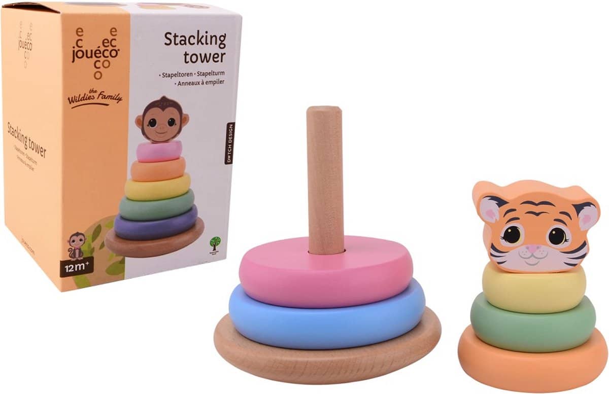 Cilgro jouéco the wildies family stapeltoren in leuke kleuren 14 cm hoog