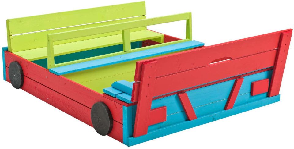 SwingKing Zandbak Auto 120 x 100 x 20 cm hout blauw groen rood