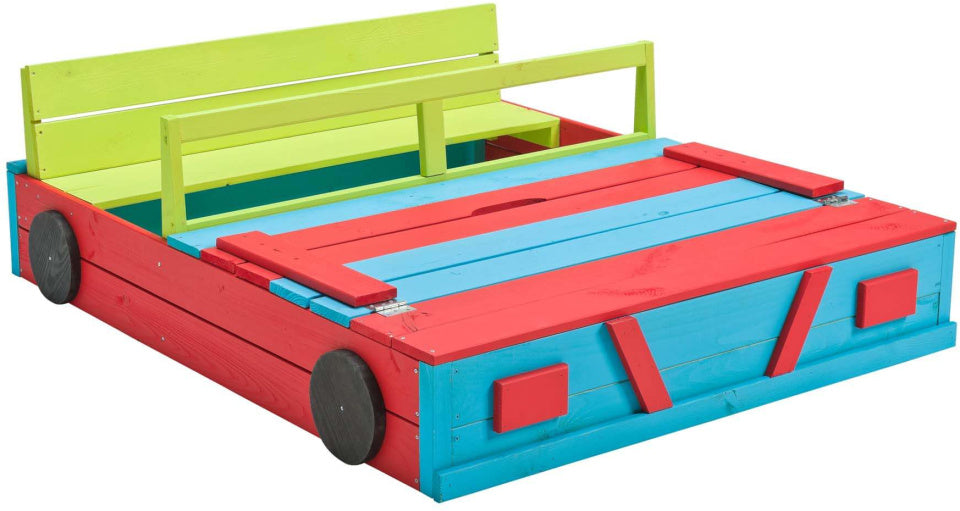 SwingKing Zandbak Auto 120 x 100 x 20 cm hout blauw groen rood