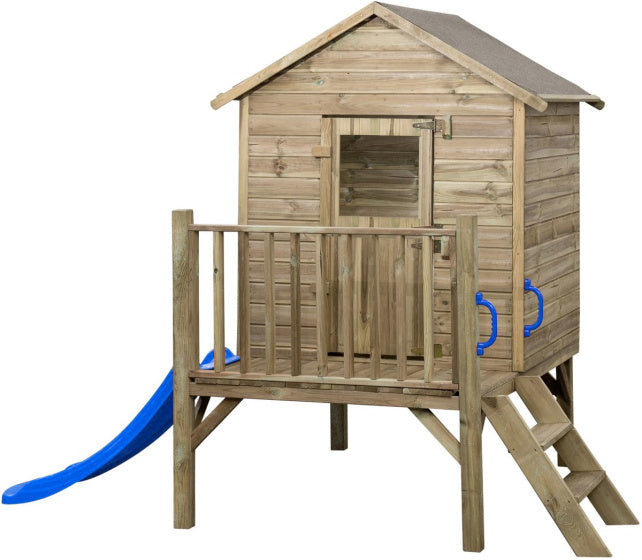 SwingKing Camilla Houten Speelhuisje met Glijbaan Naturel Blauw