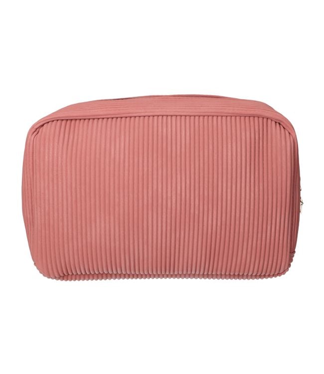 Traveller toilettas rib stof waterdicht roze 28x17cm