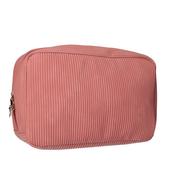 Traveller toilettas rib stof waterdicht roze 28x17cm
