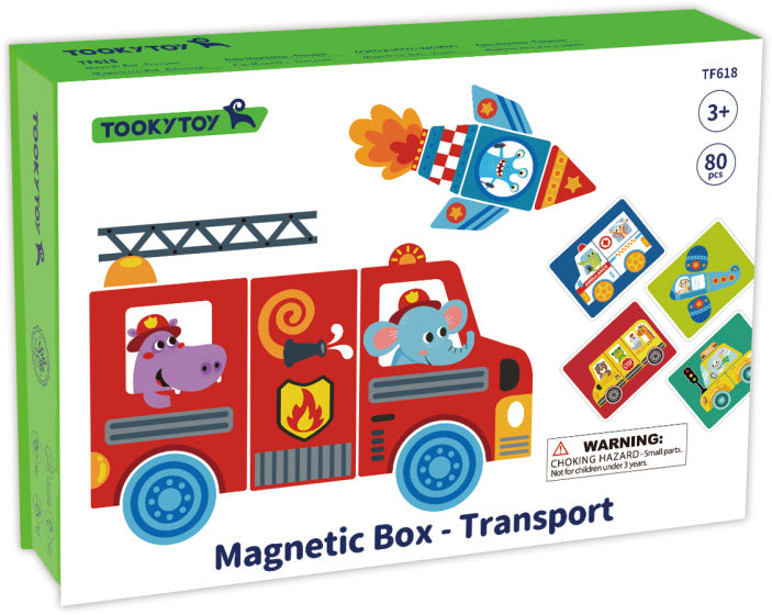 Tooky toy Educatief Houten Magneetbord Transport 80-delig