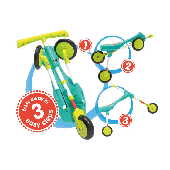 The bugs scuttlebug xl splodge loopfiets met 3 wielen junior turquoise groen