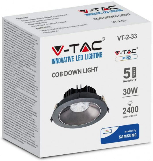 V-tac Ledlamp VT-2-33 30W 3000K 2400lm aluminium zwart