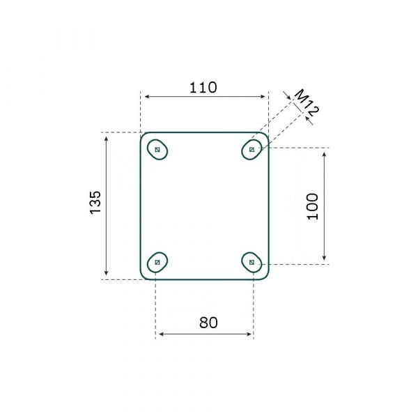 Zwenkwiel 200 mm met rem zwaarlast 800 kg.
