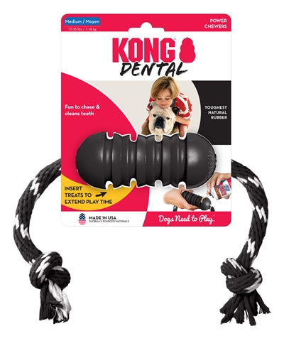 Kong Extreme dental met touw zwart wit
