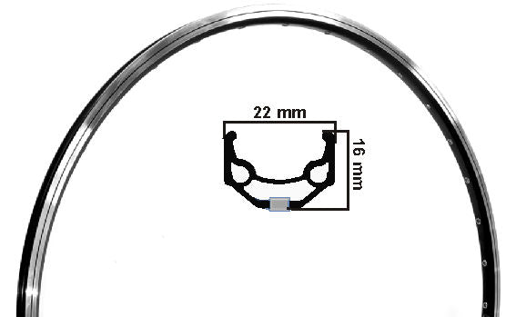 Ryde velg urban race alu zwart alu 16mm hoog >22< 36 gaats