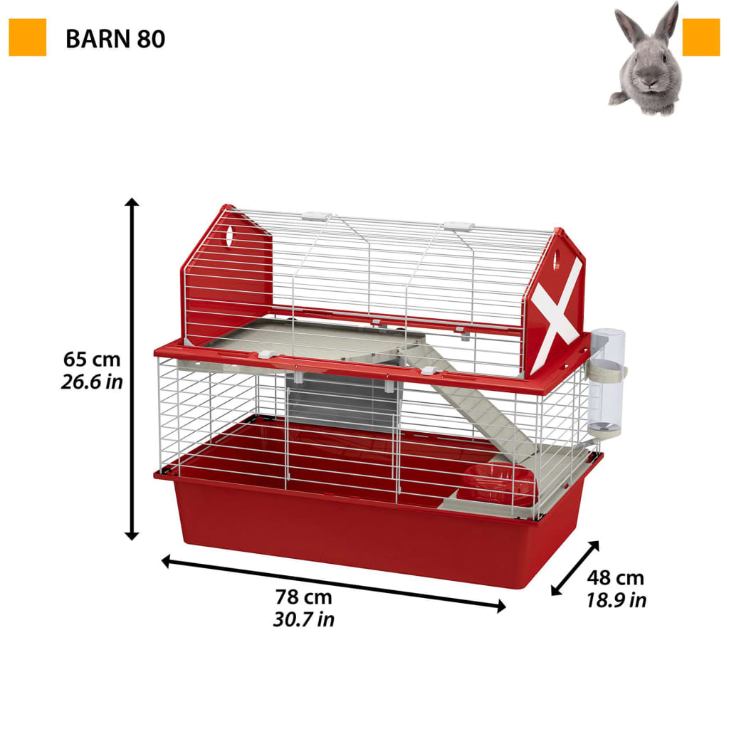 Ferplast Konijnenhok Barn 80 78x48x65 cm rood