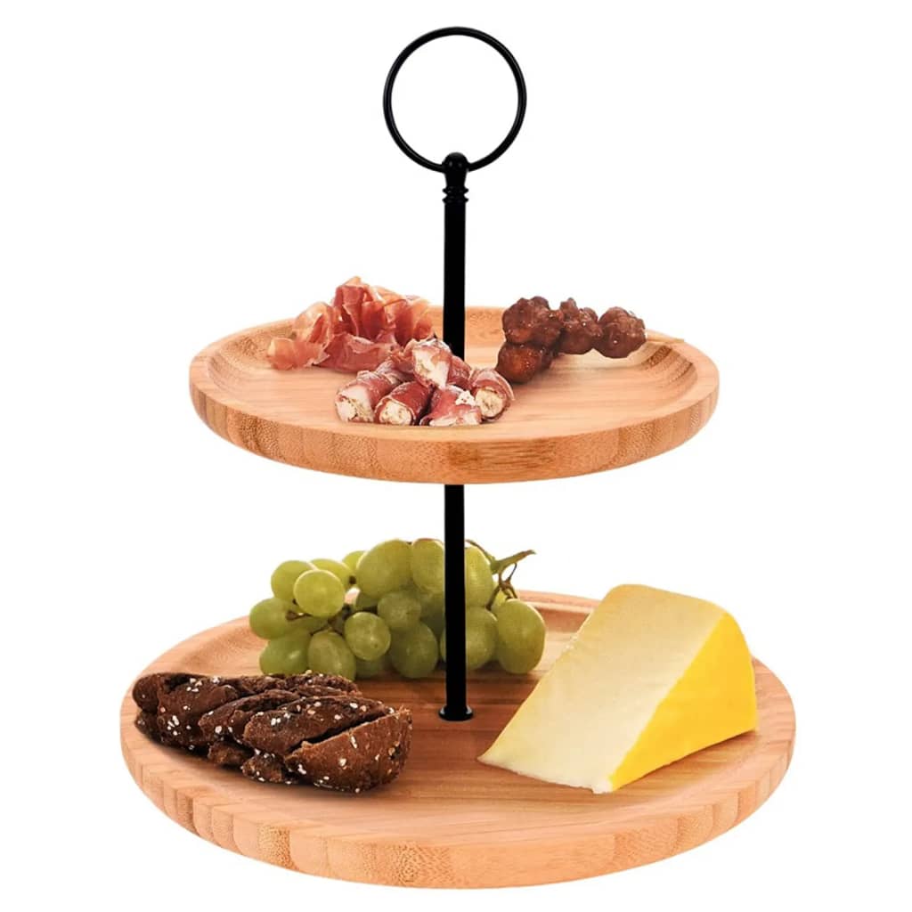Excellent Houseware Houseware Etagère 2-laags rond 16,5 21,5 cm bamboe
