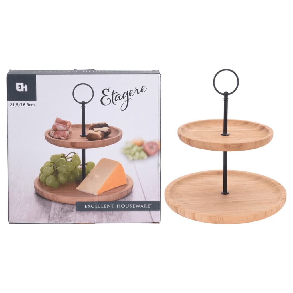 Excellent Houseware Houseware Etagère 2-laags rond 16,5 21,5 cm bamboe
