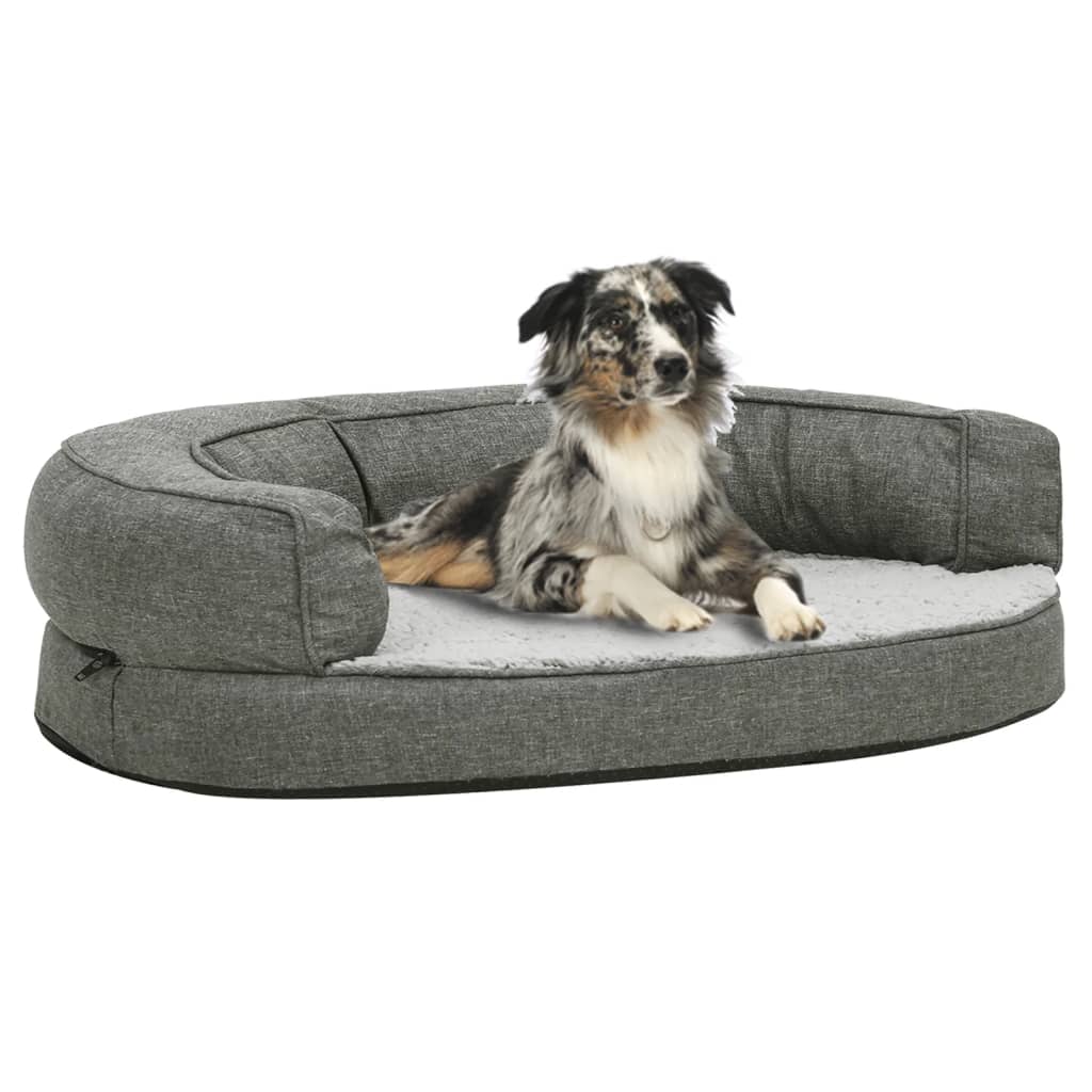 VidaXL Hondenbed ergonomisch linnenlook 75x53 cm fleece grijs