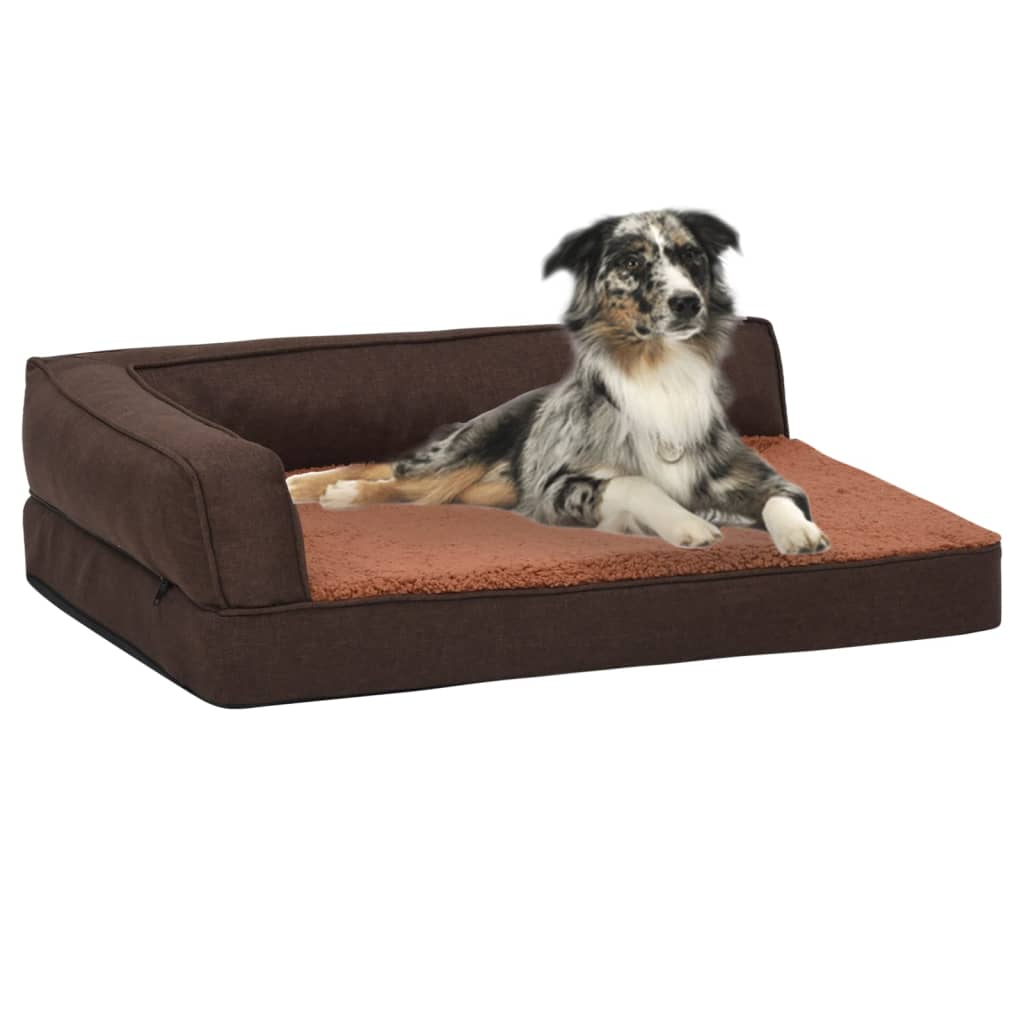 VidaXL Hondenbed ergonomisch linnenlook 75x53 cm fleece bruin