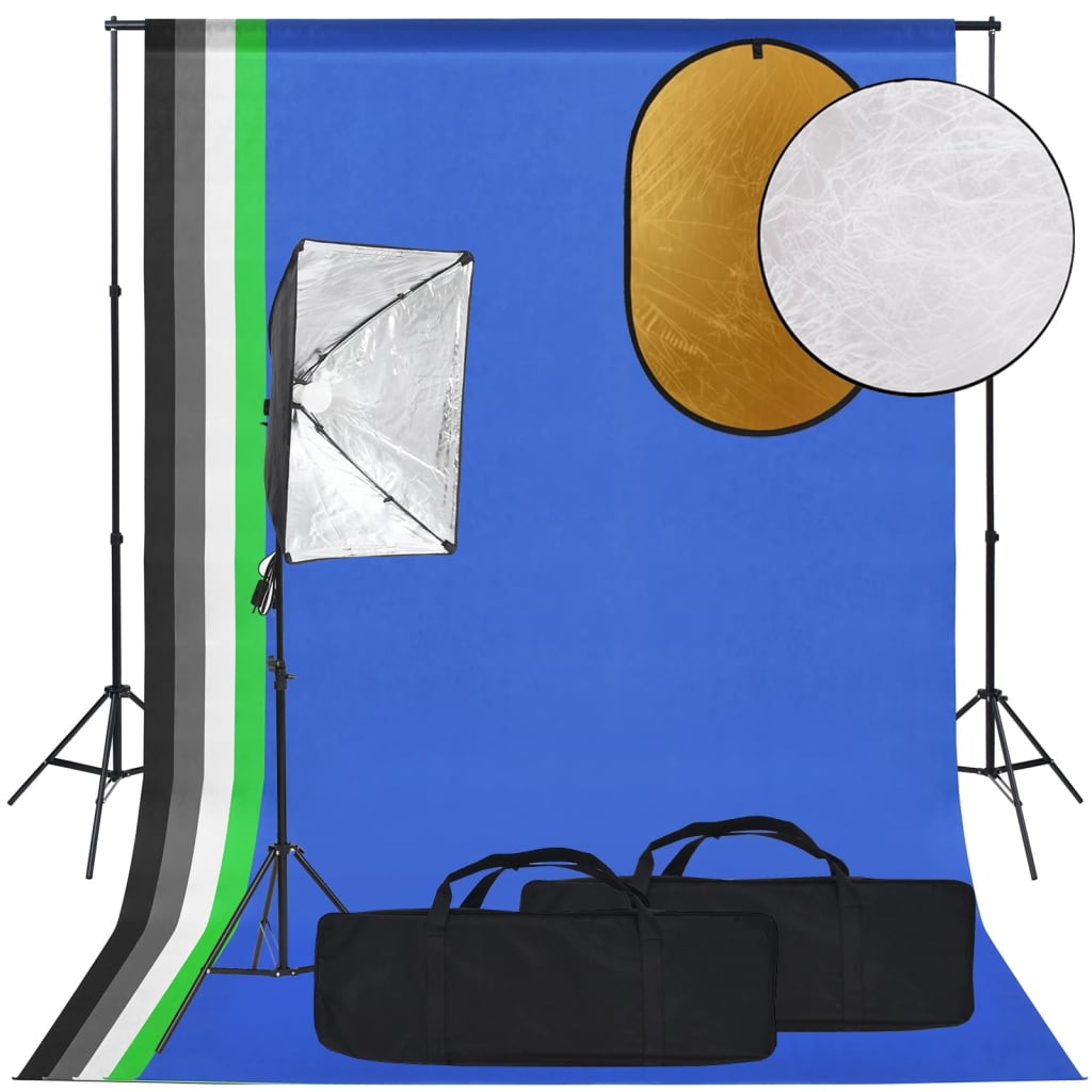 VidaXL Fotostudioset met softboxlamp, achtergrond en reflector