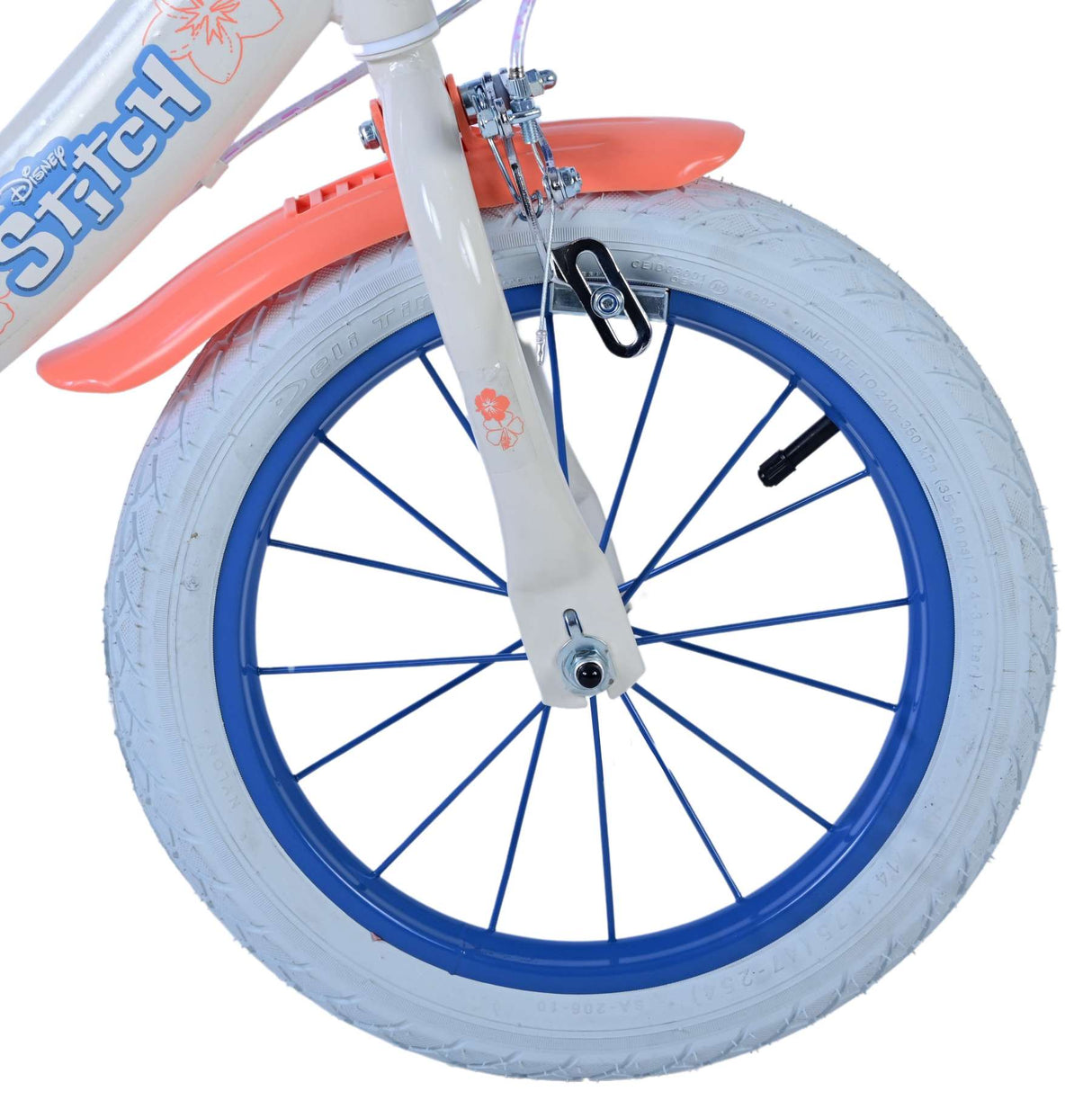 Stitch Stitch Kinderfiets Meisjes 14 inch Creme Koraal Blauw Twee handremmen