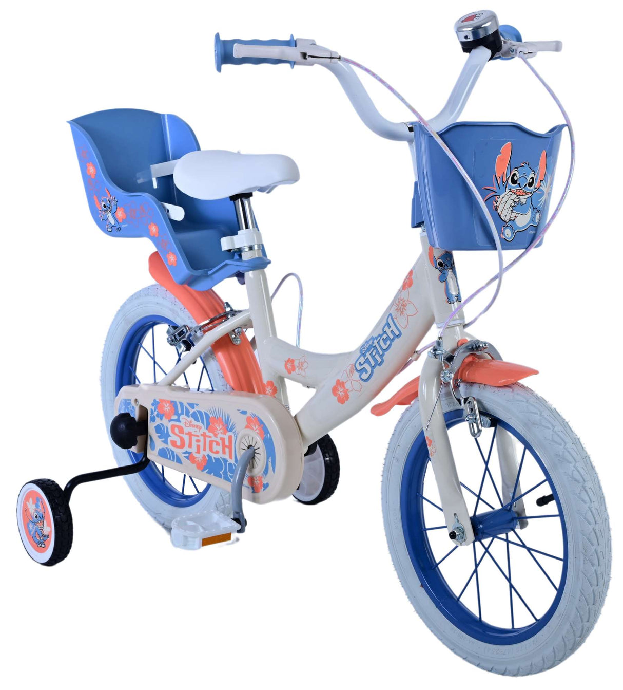 Stitch Stitch Kinderfiets Meisjes 14 inch Creme Koraal Blauw Twee handremmen