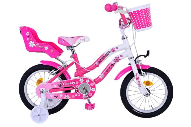 Volare Lovely Kinderfiets Meisjes 14 inch Roze Wit Twee Handremmen
