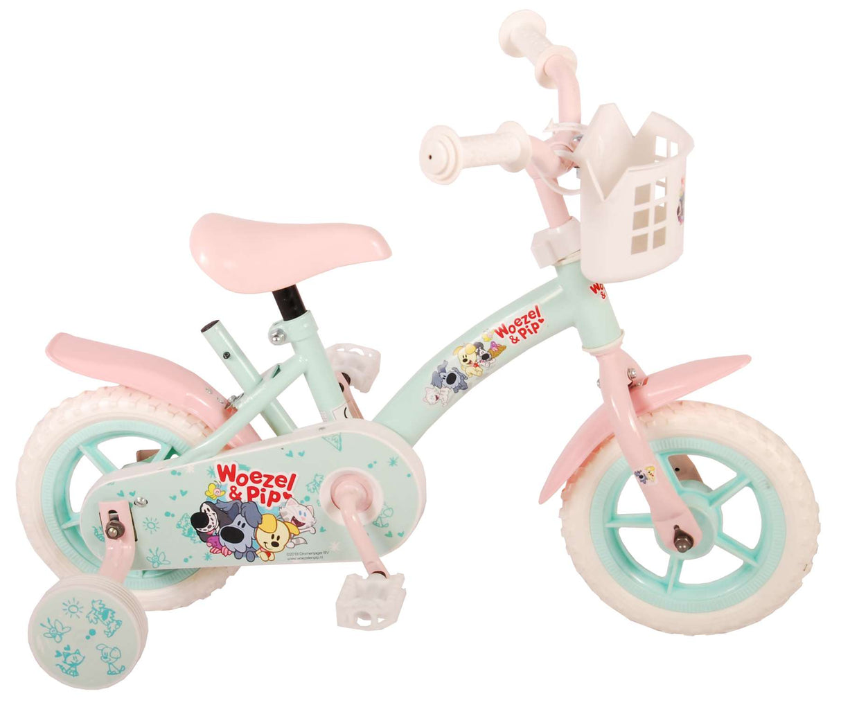 Woezel Pip Pip Kinderfiets Meisjes 10 inch Mint Blauw Roze Doortrapper