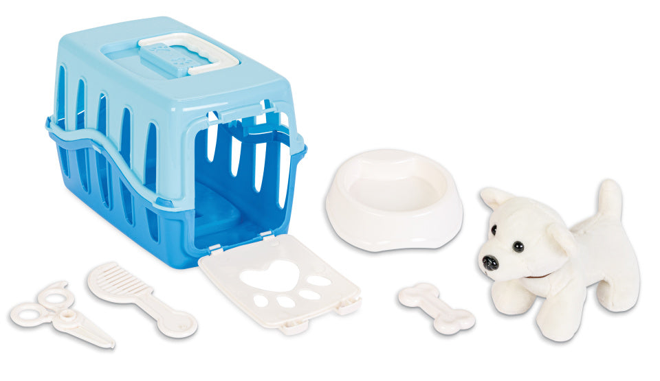 Pilsan Knuffelhondje met verzorgingsset incl. reismand blauw wit