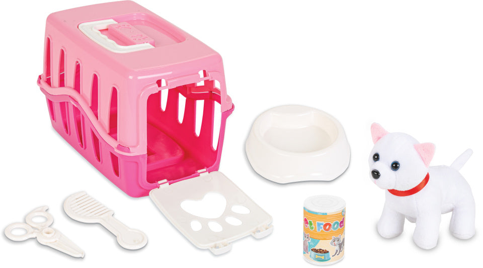 Pilsan Knuffelkat met verzorgingsset reismand roze wit