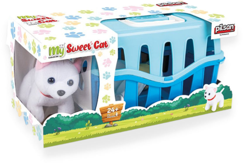 Pilsan Knuffelkat met verzorgingsset reismand roze wit