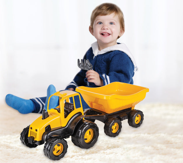 Pilsan Tractor met aanhangwagen geel zwart 4-delig