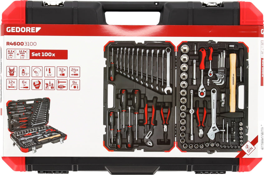 Gedore red Dopsleutelset 1 4 + 1 2 Inch 10-32 mm 100-delig