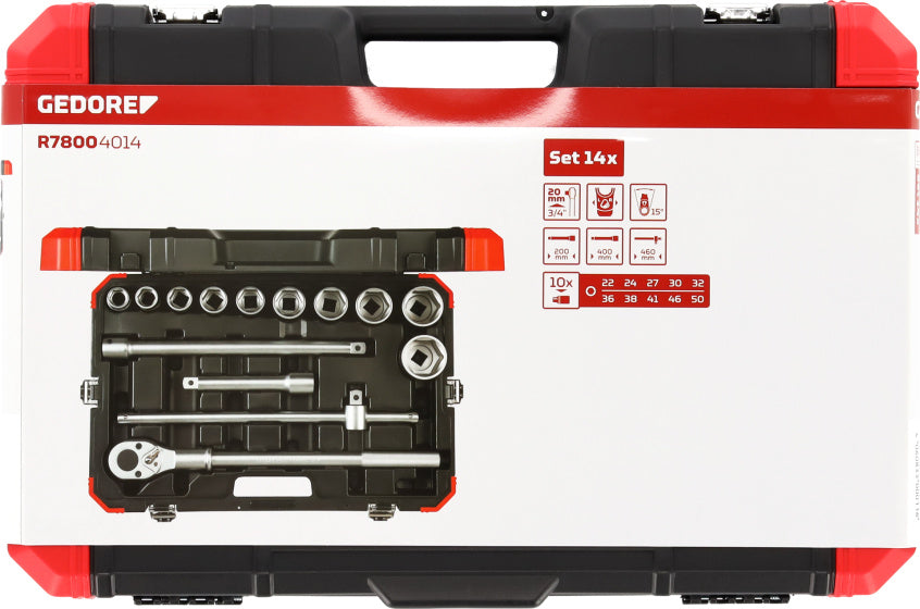 Gedore red Dopsleutelset 3 4 Inch SW 22-50 mm 14-delig