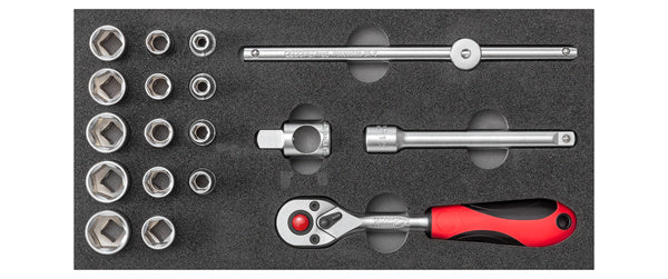 Gedore red Dopsleutelset 3 8 Inch 1 3 CT-module Zilver 7-delig