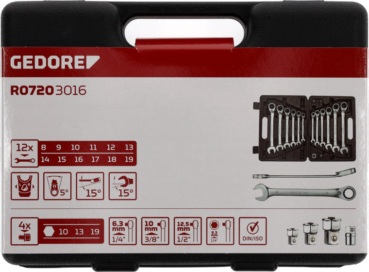 Gedore red Ringratel-steeksleutelset SW 8-19 mm 16-delig