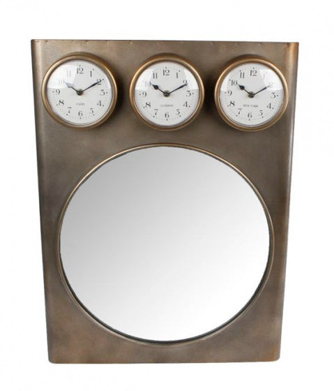 Gifts amsterdam Spiegel met klok Tim 70 x 52 cm staal brons
