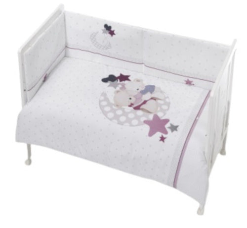 Interbaby Bedtextielset Maan 70 x 140 katoen wit roze 3-delig