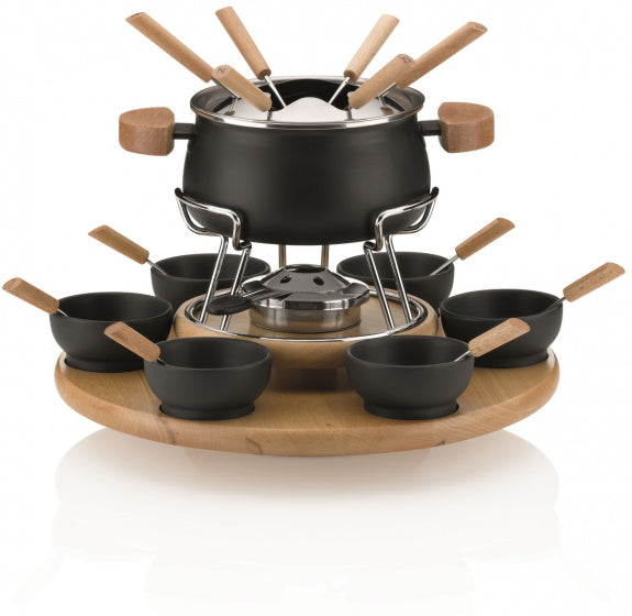 Kela Natura fonduecarrousel 39 x 32 cm RVS 23-delig zwart