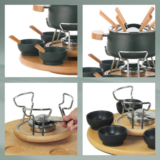 Kela Natura fonduecarrousel 39 x 32 cm RVS 23-delig zwart