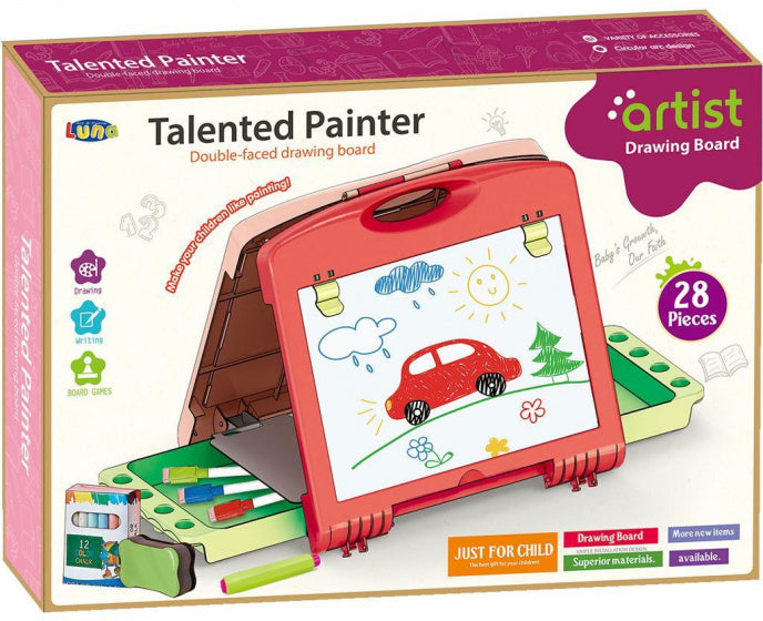 Luna Tekenbord junior 54,5 x 32 x 33,5 cm 40-delig rood roze