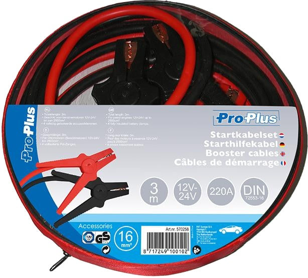 Proplus Startkabels 220A 3 meter 12 24 Volt 16 mm²